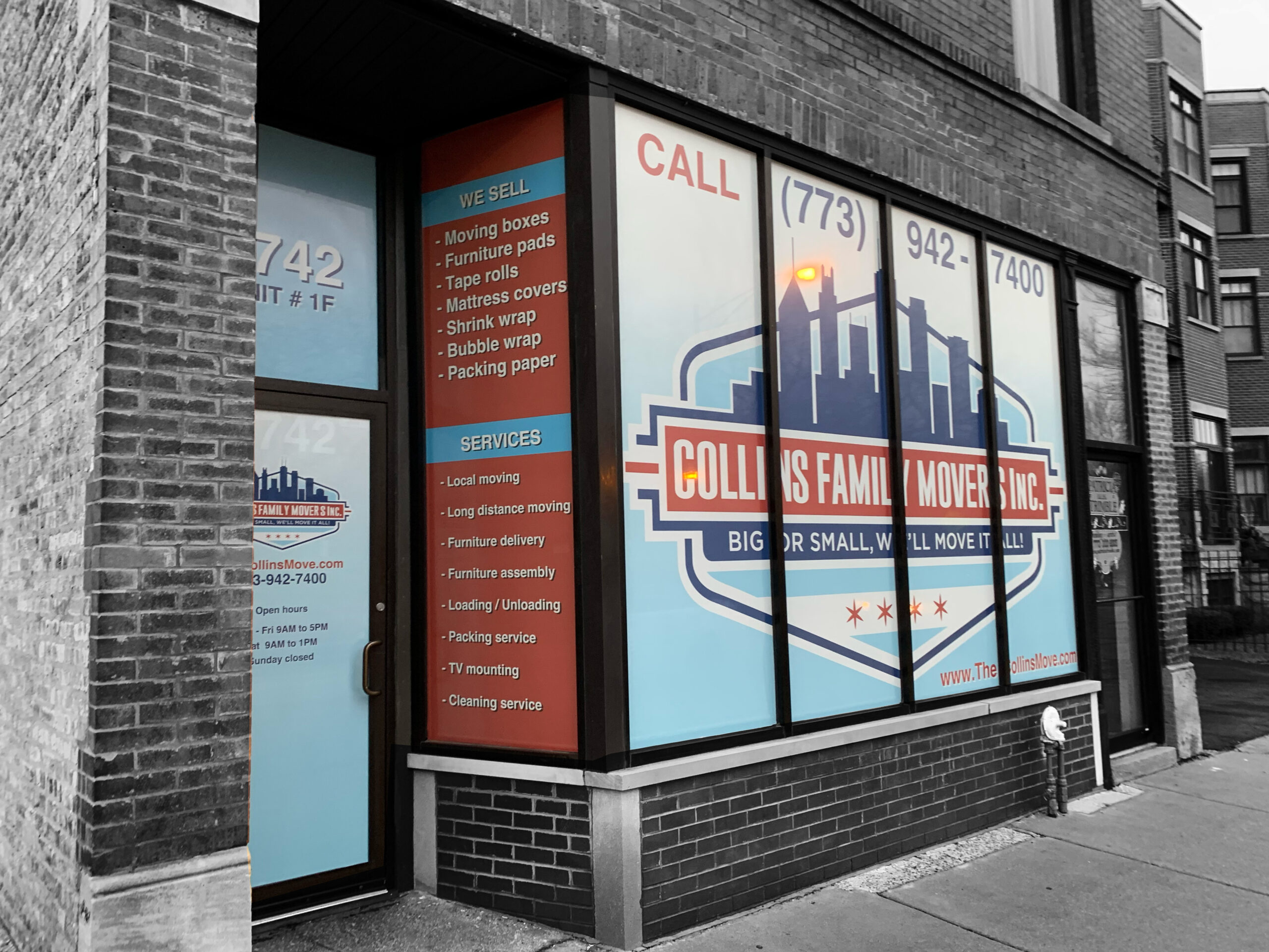 Collins Movers WIndow Graphics Installation